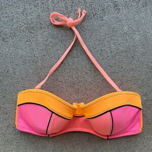 Victoria's Secret 34DD The Flirt Bandeau Bikini Coral Pink Orange Color Block